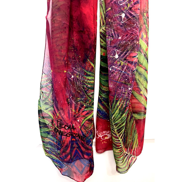 Designer Signed LEONA LOVEGROVE Colorful Ferns Tie Die Beach Long Scarf Wrap - Picture 4 of 7